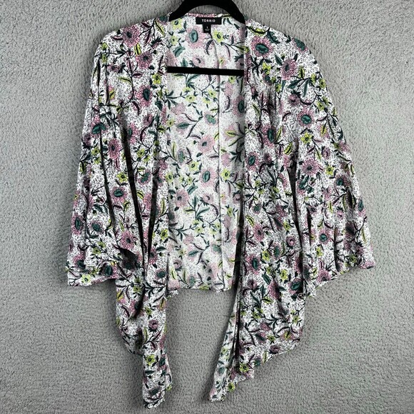 Torrid Cardigan Womens 1 Pink Black Floral Kimono Open Front Short Sleeve Flowy - Picture 1 of 7